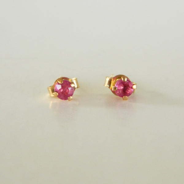 14k Solid Yellow Gold Genuine Ruby Earrings