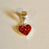925 Sterling Silver Heart Charm Dangle Red Crystal Stones