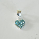 925 Solid Sterling Silver Crystal Heart Dangle Charm