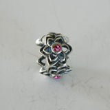 925 Sterling Silver Flower Charm Pink CZ Spacer