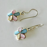 Authentic Sterling Silver Inlaid Mother of Pearl Flower Dangle Earrings