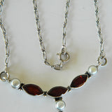 Vintage 925 Sterling Silver Garnet And Pearl Necklace