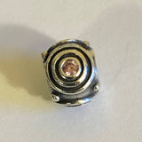 Rare Authentic Sterling Silver Concentric Circle Charm Pink CZ 925 Ale