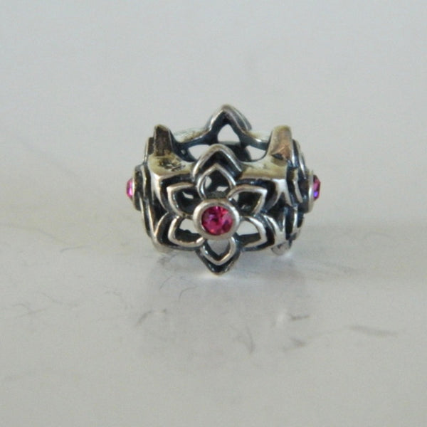 925 Sterling Silver Flower Charm Pink CZ Spacer
