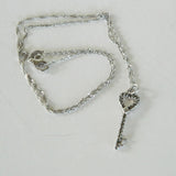 Vintage 925 Sterling Silver Black Diamond Marcasite Key Necklace
