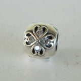 925 Sterling Silver Hearts Charm Clear CZ Stone