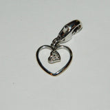 Vintage 10k Solid White Gold Genuine Diamonds Heart Charm Lobster Clasp