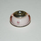 Authentic Sterling Silver Core Murano Glass Charm Bead Pink Polka Dots S925